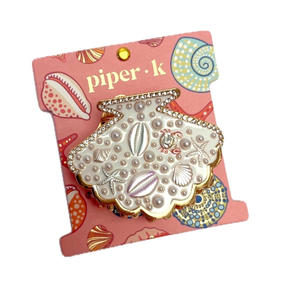 NWT ⚜️🐚⚜️ Piper K Gorgeous Scalloped Clam Shell Hair Clip with Pearls n Crystal
